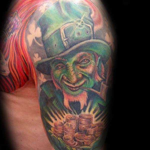 Lucky Leprechaun Irish Guys Half Sleeve Tattoos