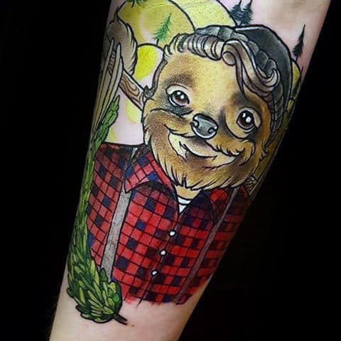 Lumberjack Sloth Mens Forearm Tattoo Design Inspiration