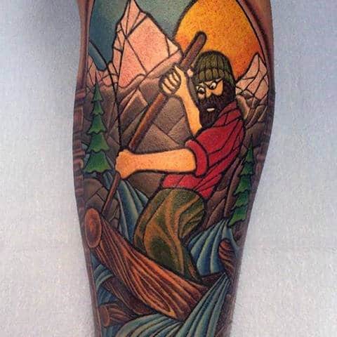 Lumberjack Stained Glass Male Tattoos On Leg Calf