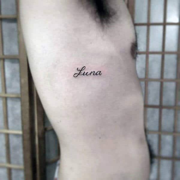 Luna Small Simple Guys Name Rib Cage Side Tattoo