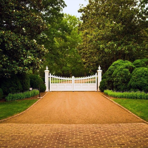 Luxury Gravel Driveway Ideas White Brick Pavers And White Gate