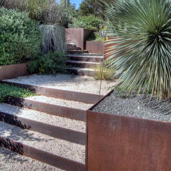 gravel-filled landscape steps