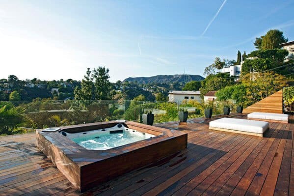 luxury hot tub wood deck amazing view