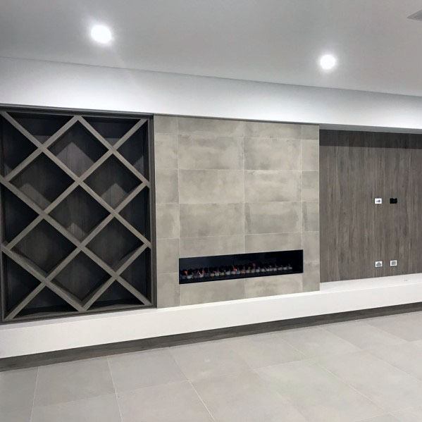 concrete linear fireplace