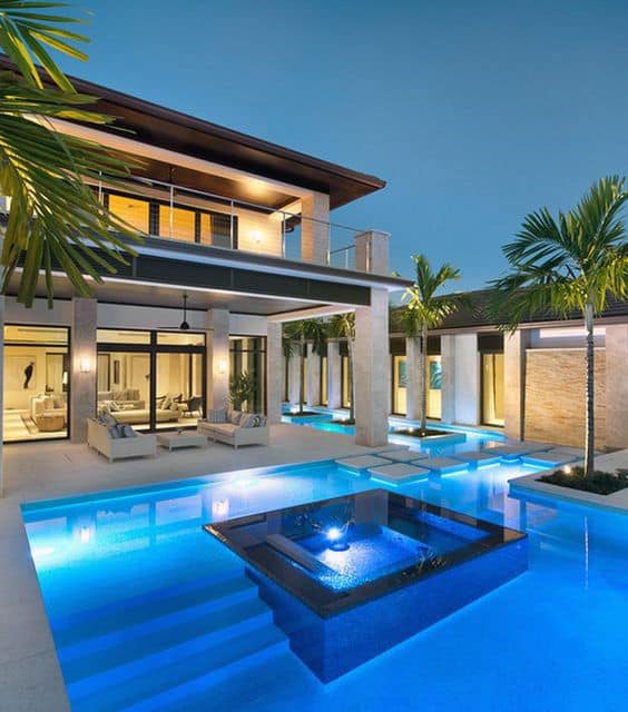 Luxury Modern Blue Lighting Home Swimming Pool Designs
