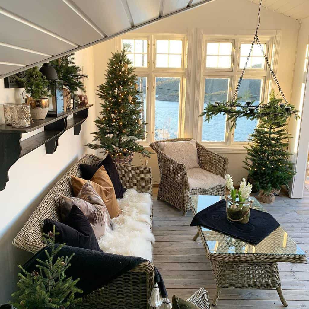 luxury she shed with wicker furniture near river 