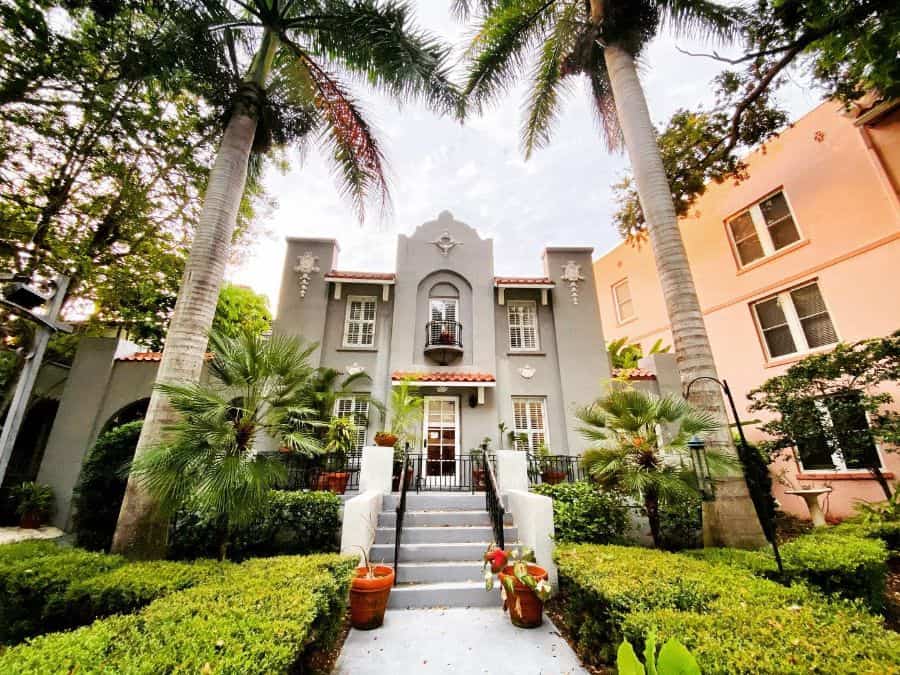 gray spanish-style townhouse 