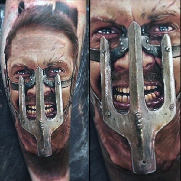 Mad Max Guys 3d Realistic Portrait Leg Tattoos