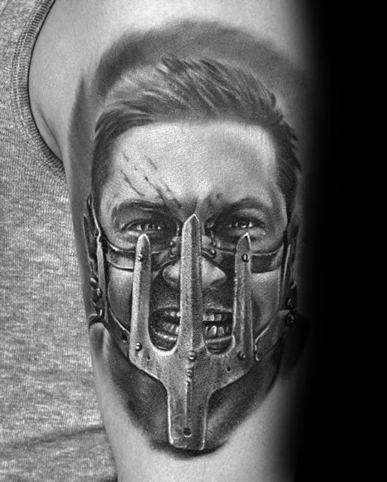 Mad Max Portrait From Movie Arm Tattoo Designs For Guys