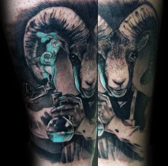 Mad Scientist Goat Mens Quarter Sleeve Tatoto