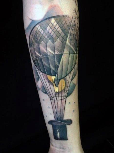 Magic Black Hat With Hot Air Balloon Mens Inner Forearm Tattoo