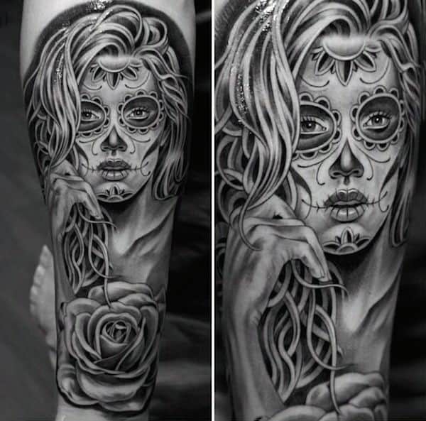 Magnetising Black Day Of The Night Woman Tattoo Mens Forearms