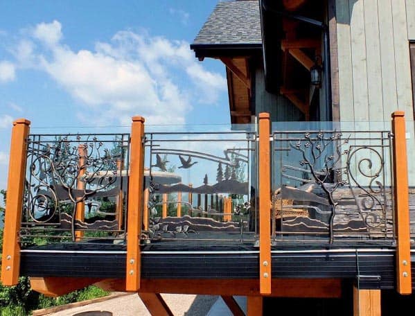 glass panels with artwork deck railing idea