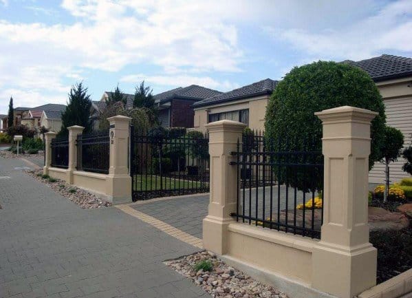 front yard fence design wrought iron stucco