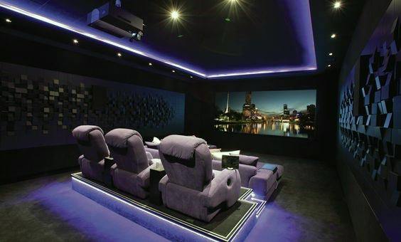 large home theater with led lighting 