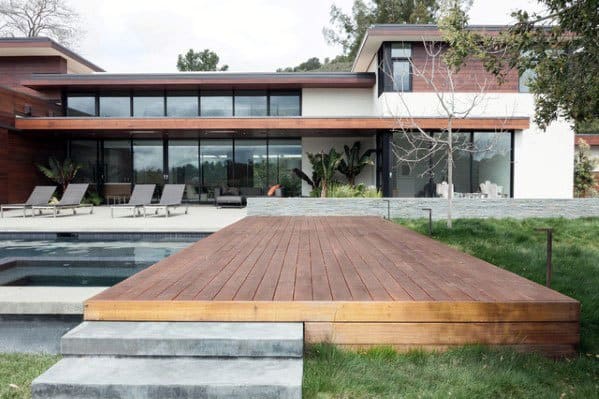 wooden deck with concrete accents