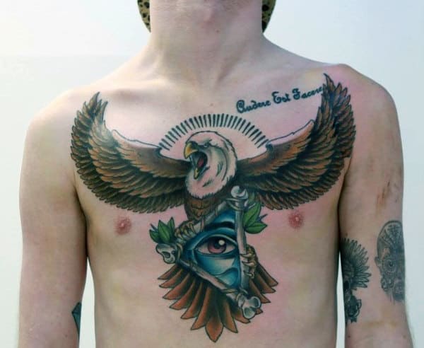 Magnificient Eagle Illuminati Tattoo Mens Chest