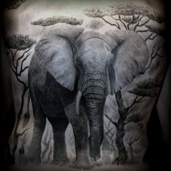 Magnificient Elephant Tattoo Males Full Back