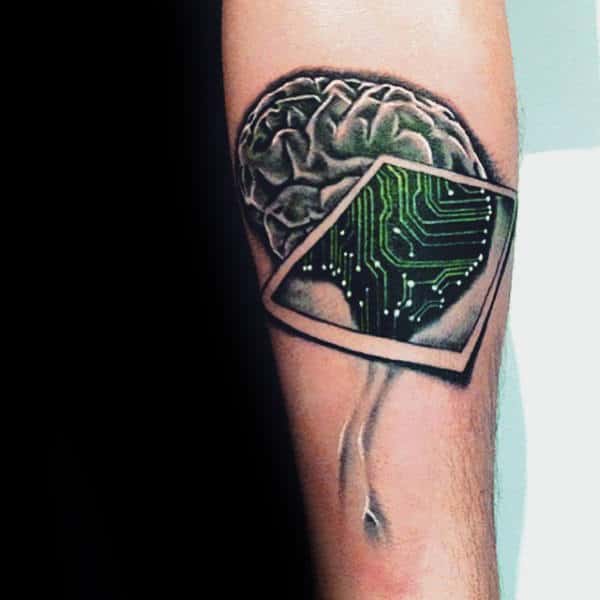 Magnified Mirror Brain Tattoo Male Arms