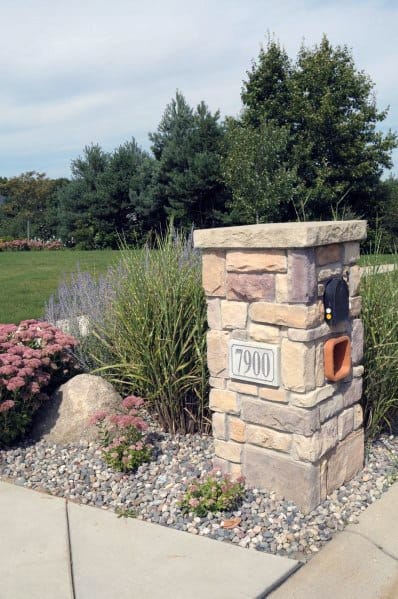 pebble stone mailbox landscaping