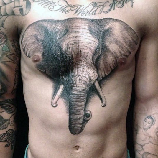 Majestic Elephant Head Tattoo Guys Torso