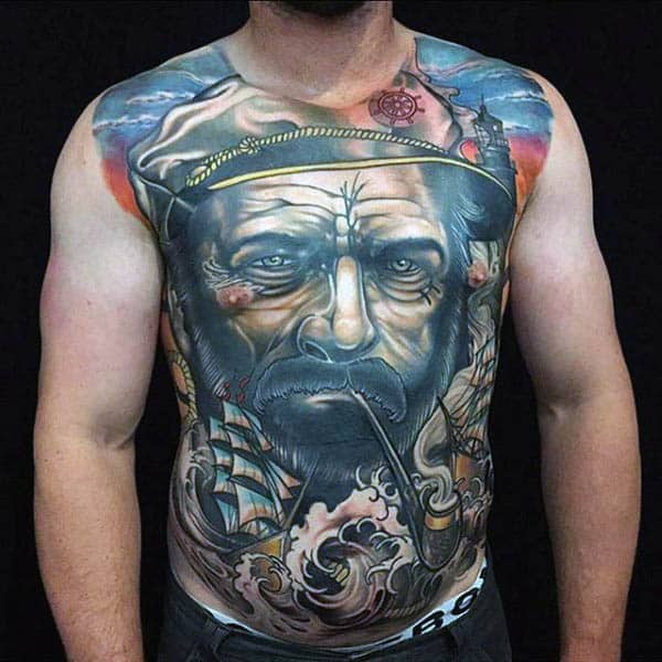 Majestic Male Torso Neo Traditional Tattoo