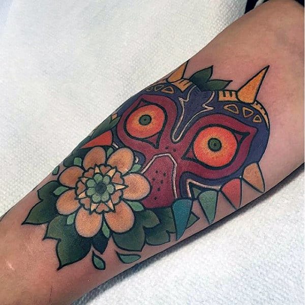 Majoras Mask Old School Guys Forearm Tattoo