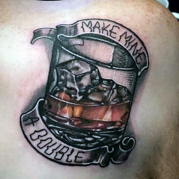 Make Mine A Double Guys Banner Jack Daniels Upper Chest Tattoos