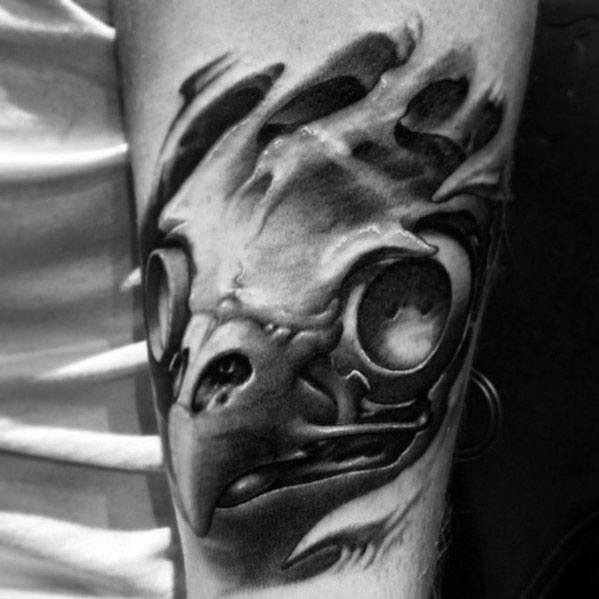 Male 3d Forearm Tattoo With Owl Skull Design