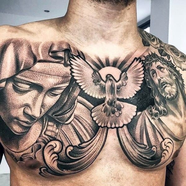Male 3d Jesus Chest Chicano Tattoo Design Inspiration