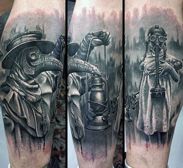 Male 3d Realistic Leg Plague Doctor Tattoo Ideas