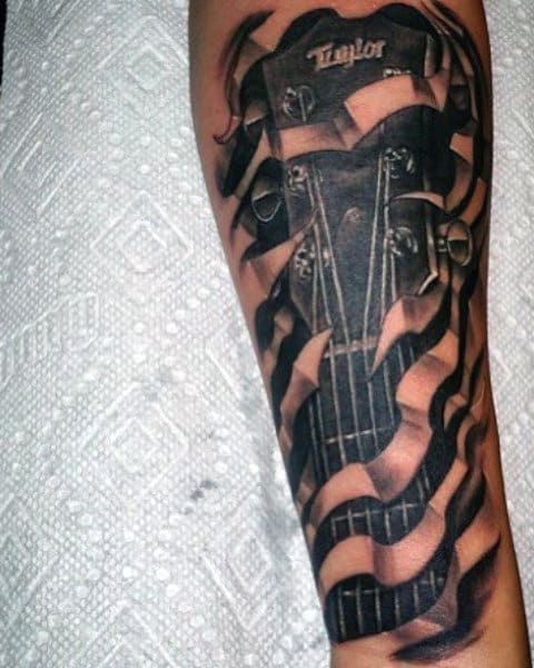 Male Acoustic Guitar Tattoos Designs