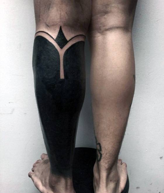 Male All Black Solid Ink Half Leg Sleeve Tattoo Ideas