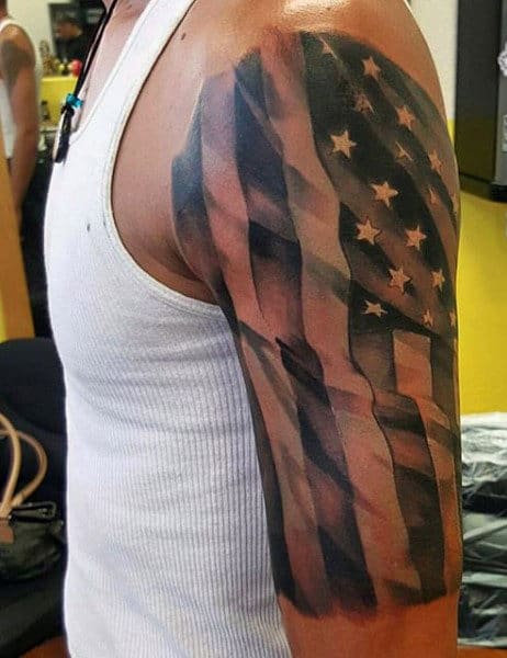 Male American Flag Arm Military Tattoo
