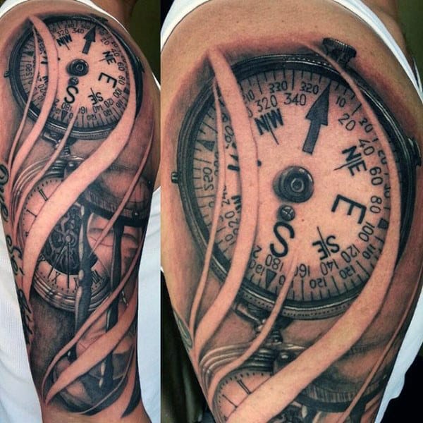 Male Anchor Compass Tattoo