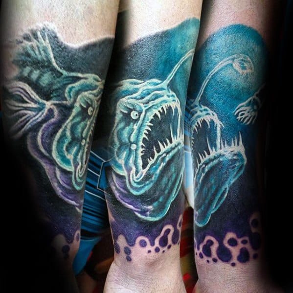 Male Angler Fish Tattoo Design Inspiration Forearm Sleeve