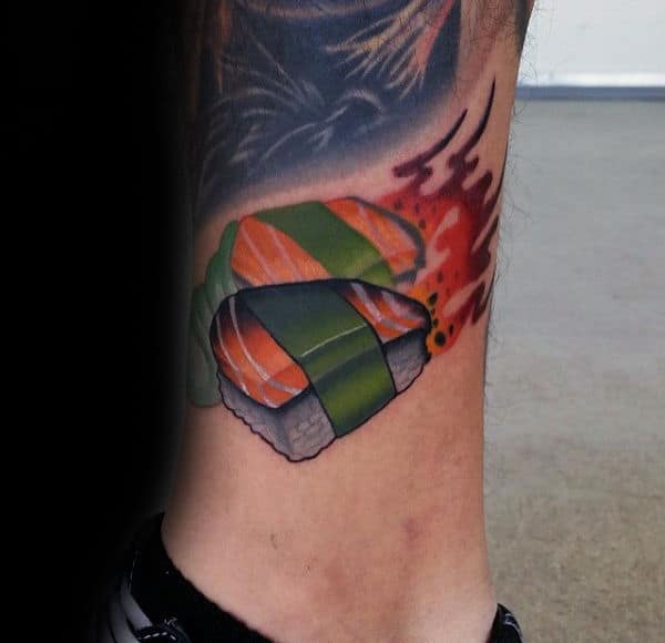 Male Ankles Burning Food Tattoo