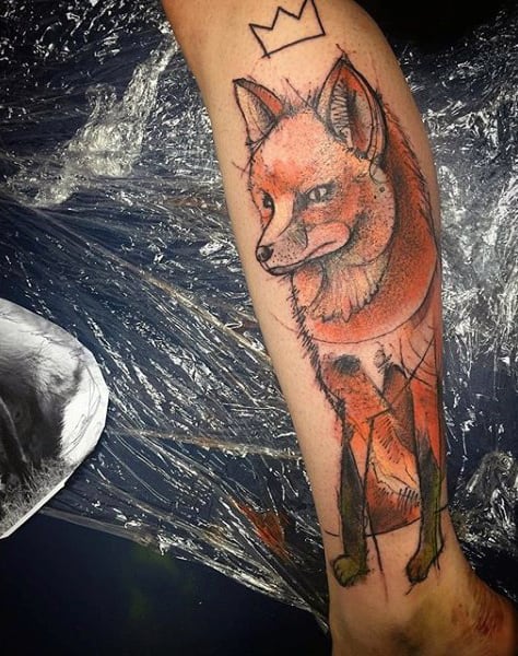 Male Ankles Orange Fox Tattoo