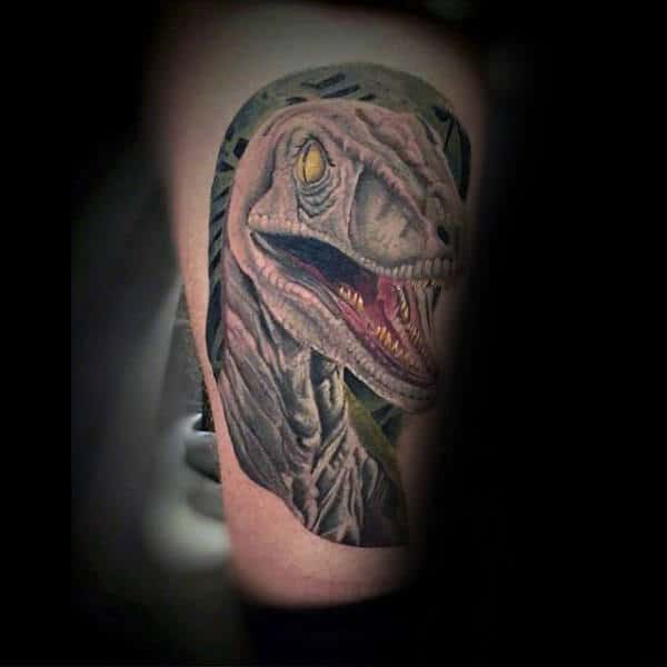 Male Ankles Red Tongued Dinosaur Tatto
