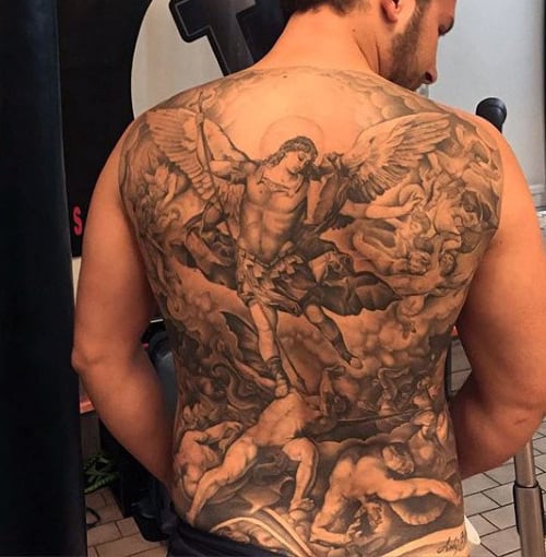 Male Arch Angel Micheal Back Tattoo