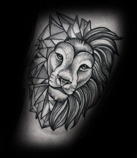 Male Arm Shaded Geometric Lion Tattoo