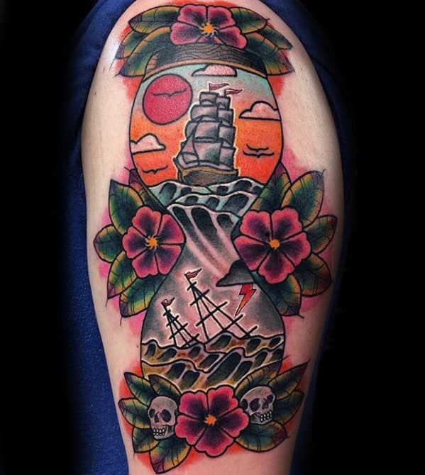 Male Arm Traditional Hourglass Floral Tattoo Ideas