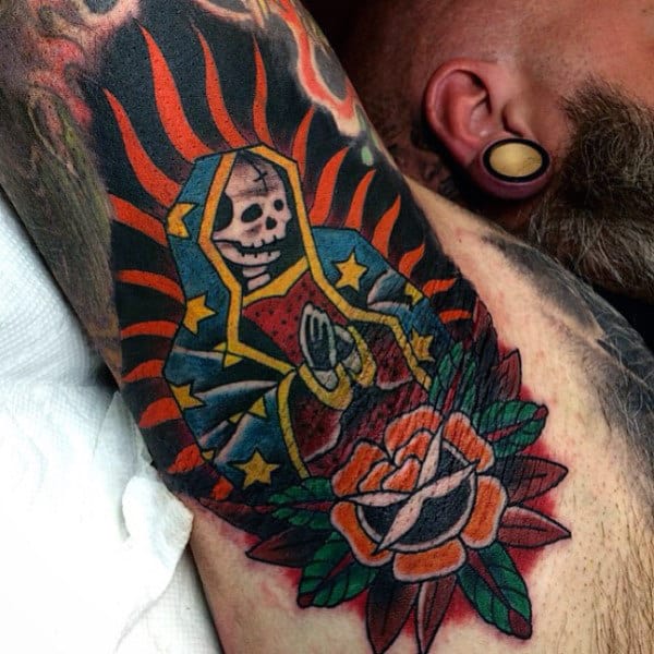 Male Armpits Praying Skull Tattoo