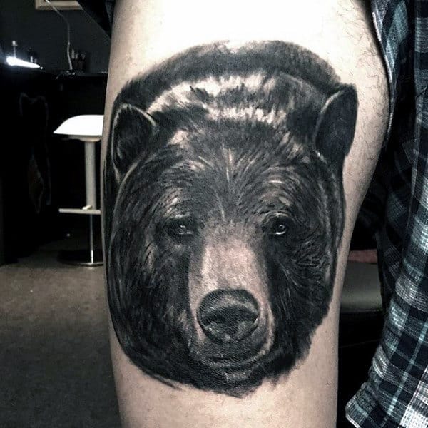 Male Arms Black And White Bear Tattoo