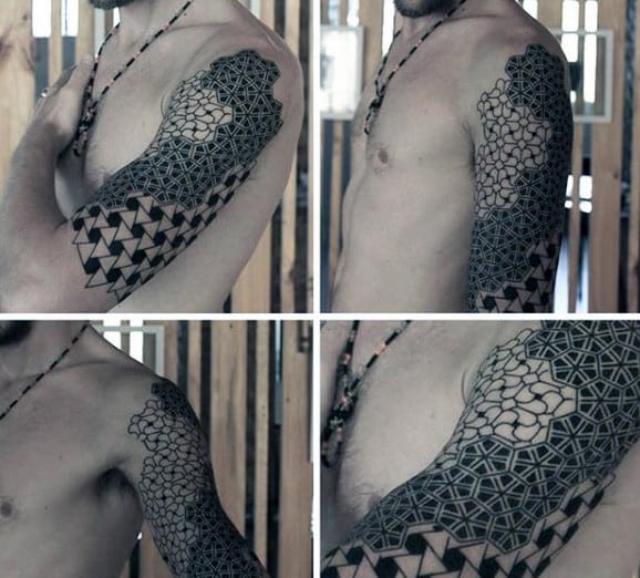 Male Arms Black White Pattern Tattoo