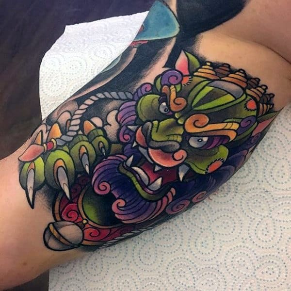 Male Arms Colorful New School Demon Tattoo