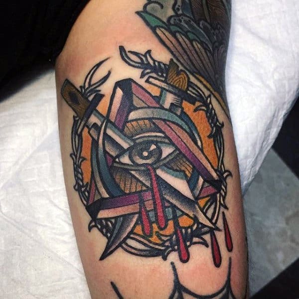 Male Arms Dagger Through Eyes Tattoos