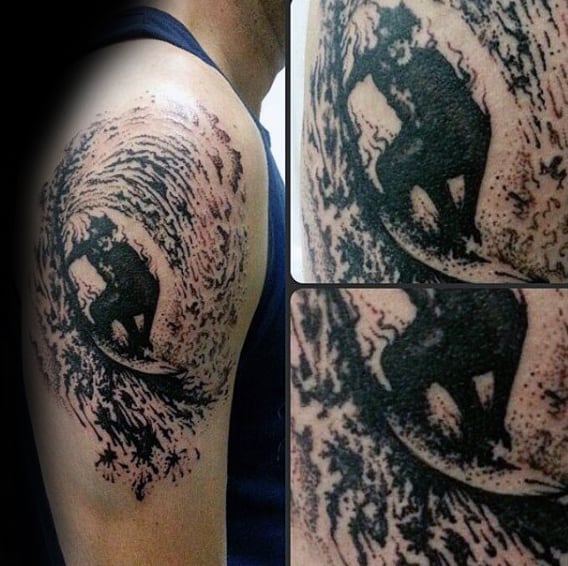 Male Arms Dark Surfing Tattoo