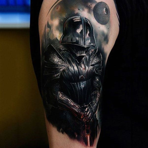 Male Arms Darth Vader Light Saber Tattoo