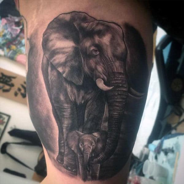 Male Arms Elephant Holding Baby With Trunk Tattoo